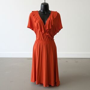 Milly of New York Summer Jersey Dress Ruffled Knee Legnth Sz S Resort Cruise